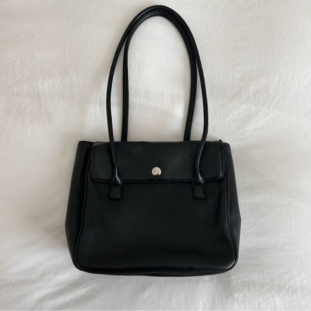 Elegant Black Leather Vintage Shoulder Bag Medium Sized